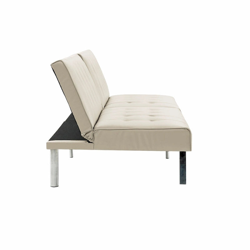 Tufted Mid-Century Modern Split Back Futon Sofa Couch Bed with Chrome Legs