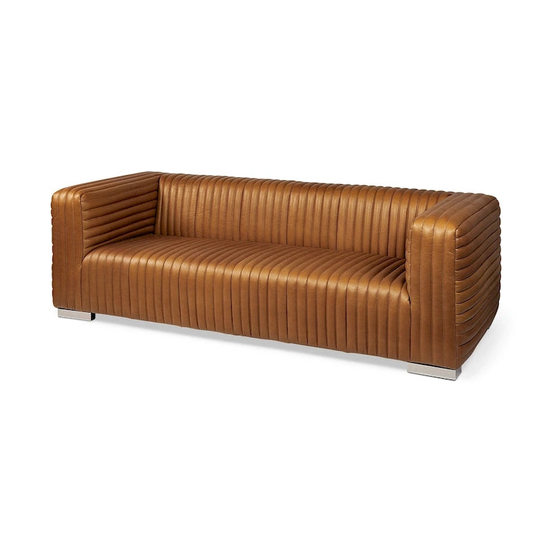 Divano Ricciardo Cognac in Vera Pelle - 86.6L x 38.6W x 26.4H