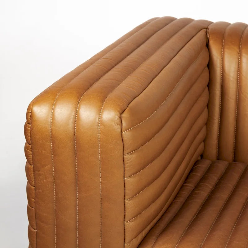 Divano Ricciardo Cognac in Vera Pelle - 86.6L x 38.6W x 26.4H