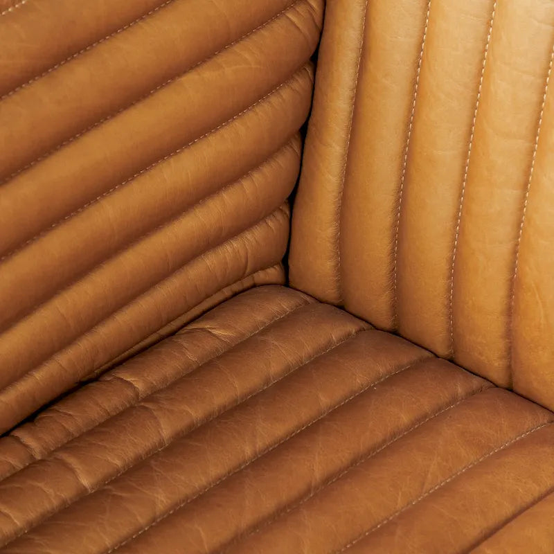 Divano Ricciardo Cognac in Vera Pelle - 86.6L x 38.6W x 26.4H