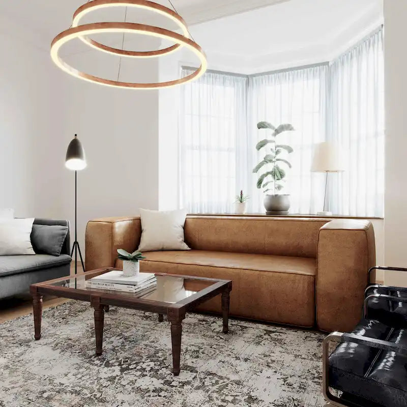 Aurora Modern Brown Blended Leather Sofa - 89.8W x 38.2D x 27.2H