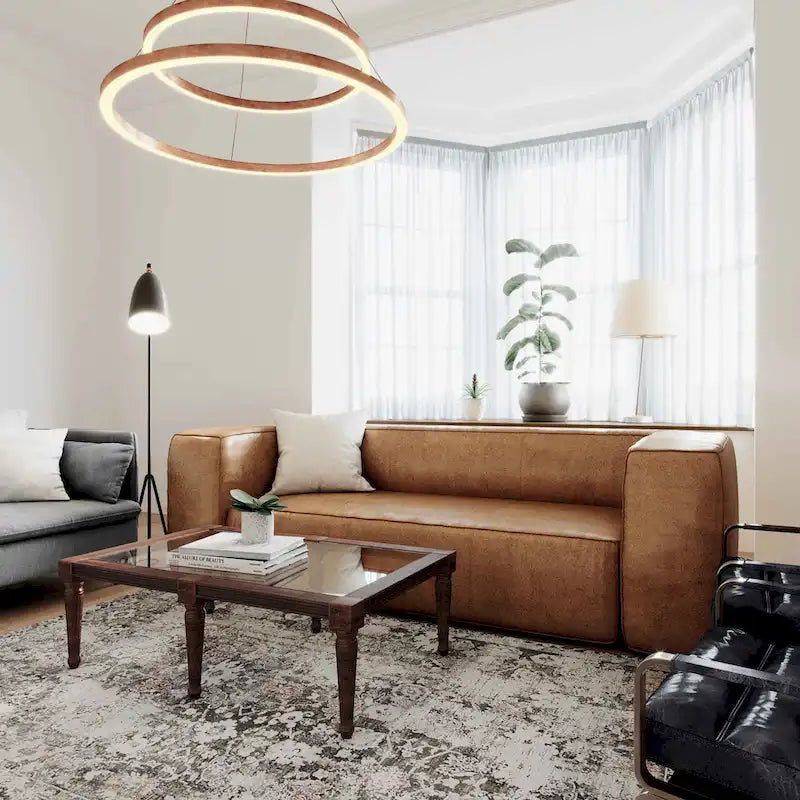 Aurora Modern Brown Blended Leather Sofa - 89.8W x 38.2D x 27.2H