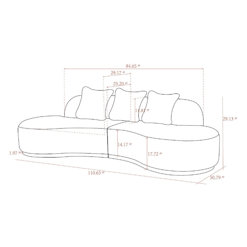 Pasargad Home Simona Curved Sofa with 3 Pillow Included