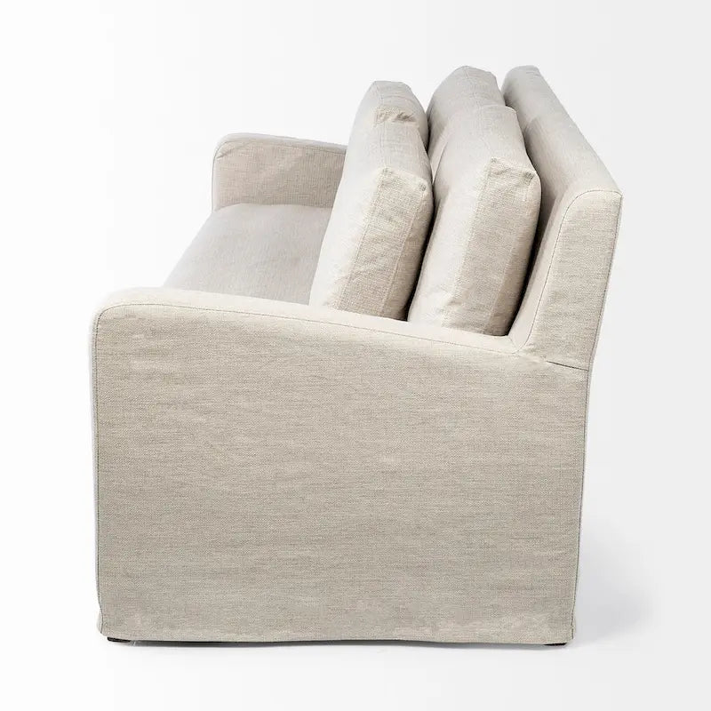 Denly Beige Fabric Slipcover w/ Double Stacked Back Cushions Sofa - 92.5W x 38.2D x 34.5H