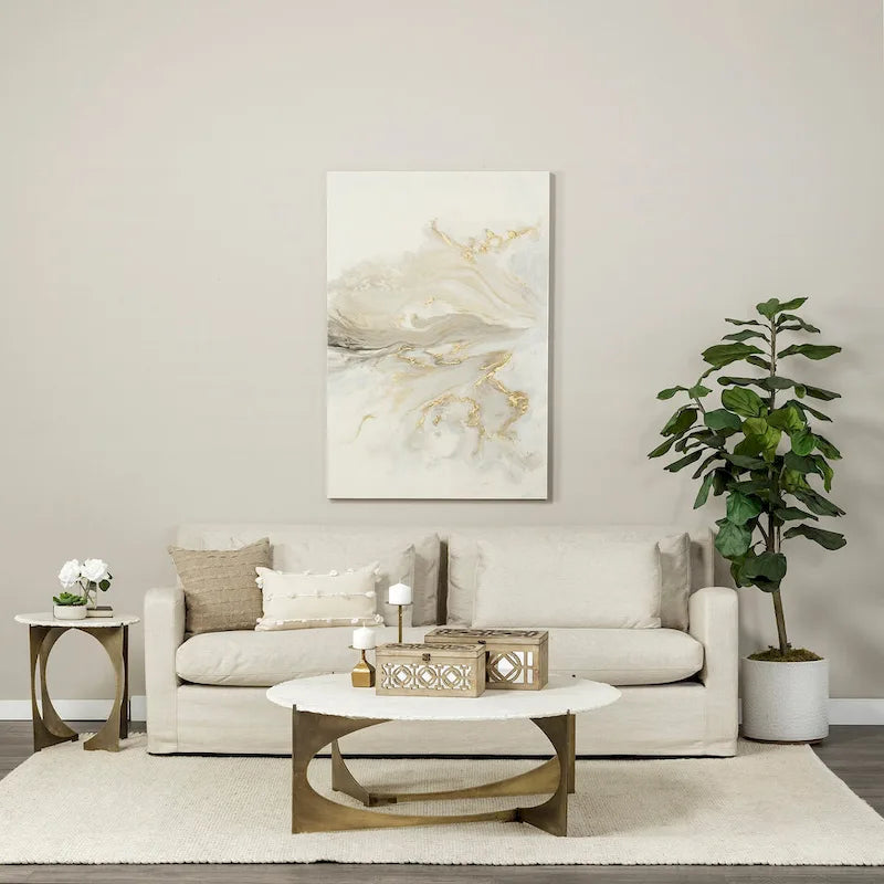 Denly Beige Fabric Slipcover w/ Double Stacked Back Cushions Sofa - 92.5W x 38.2D x 34.5H