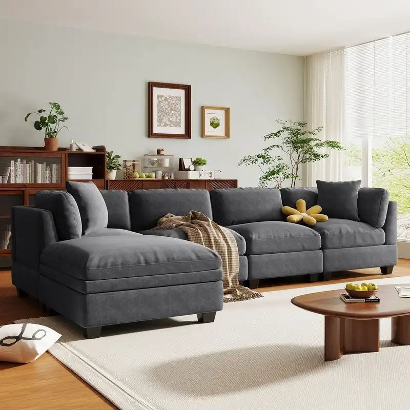 Modulares Sofa mit abnehmbarem Aufbewahrungshocker und 2 versteckten Getränkehaltern