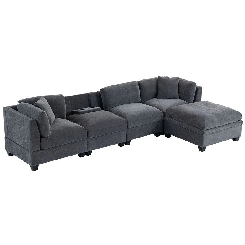 Modulares Sofa mit abnehmbarem Aufbewahrungshocker und 2 versteckten Getränkehaltern