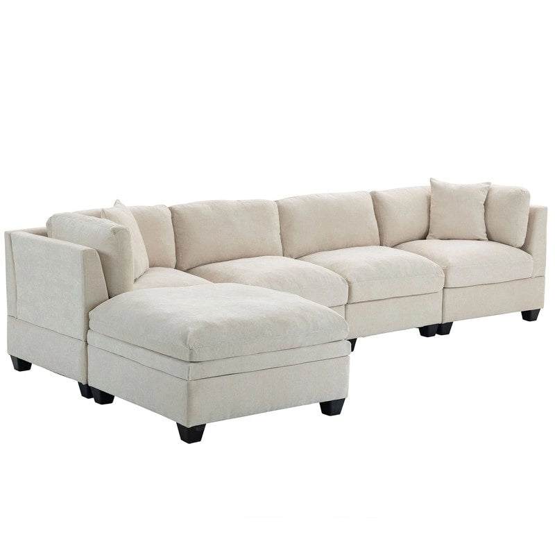 Modulares Sofa mit abnehmbarem Aufbewahrungshocker und 2 versteckten Getränkehaltern