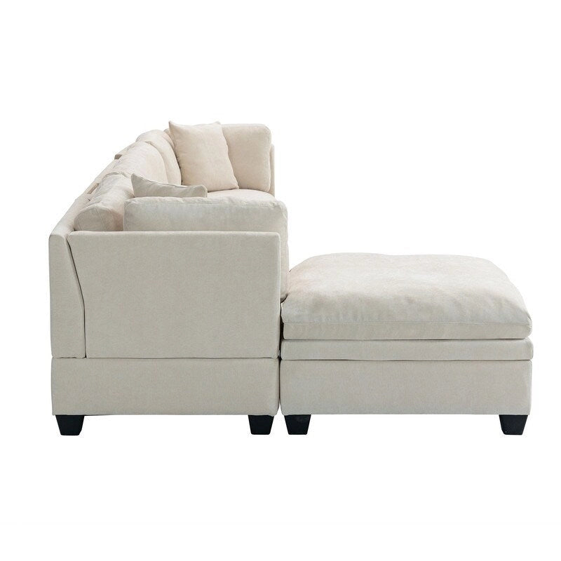 Modulares Sofa mit abnehmbarem Aufbewahrungshocker und 2 versteckten Getränkehaltern