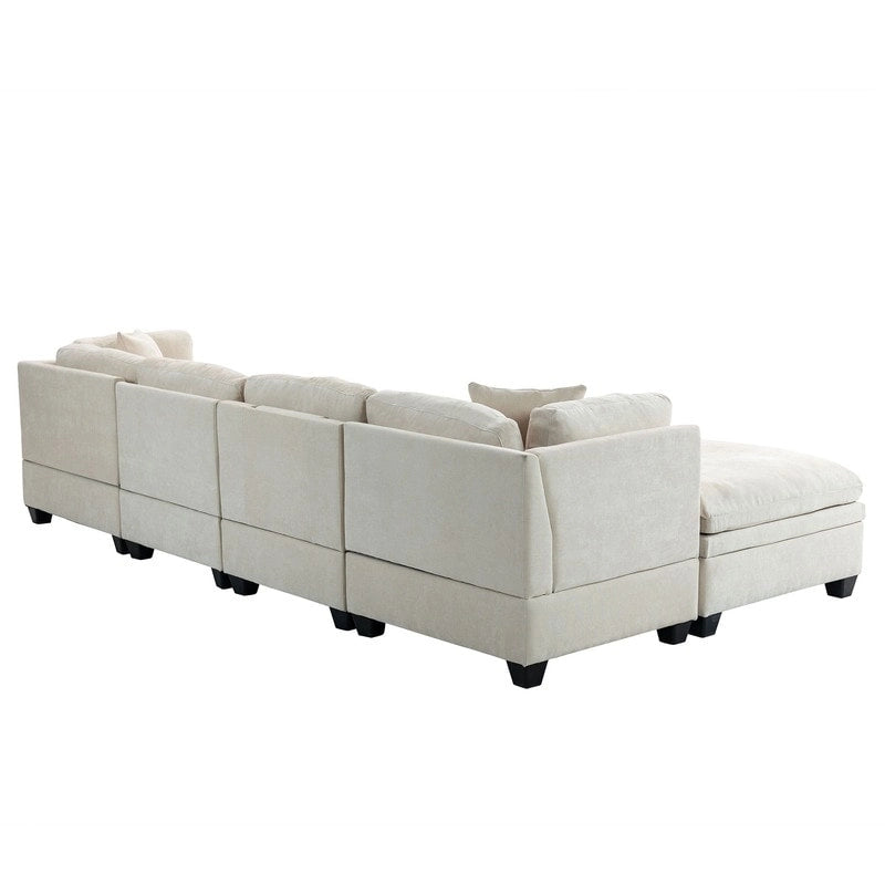 Modulares Sofa mit abnehmbarem Aufbewahrungshocker und 2 versteckten Getränkehaltern