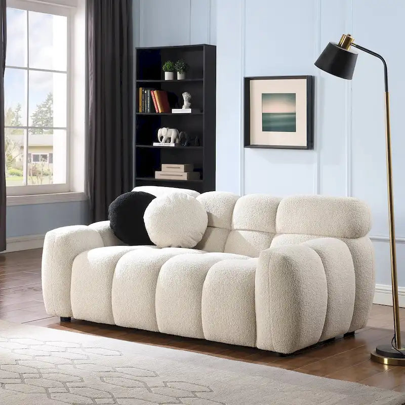 64.96 lunghezza, 35.83 profondità, struttura del corpo umano per persone statunitensi, divano marshmallow, divano boucle, 2 posti, BOUCLE BEIGE