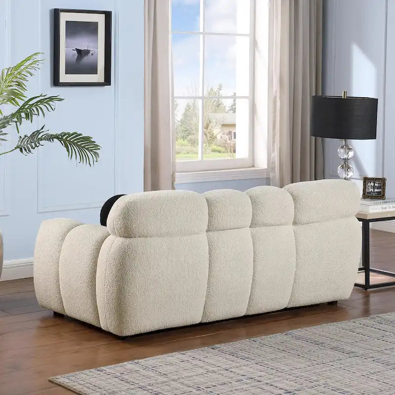 64.96 lunghezza, 35.83 profondità, struttura del corpo umano per persone statunitensi, divano marshmallow, divano boucle, 2 posti, BOUCLE BEIGE