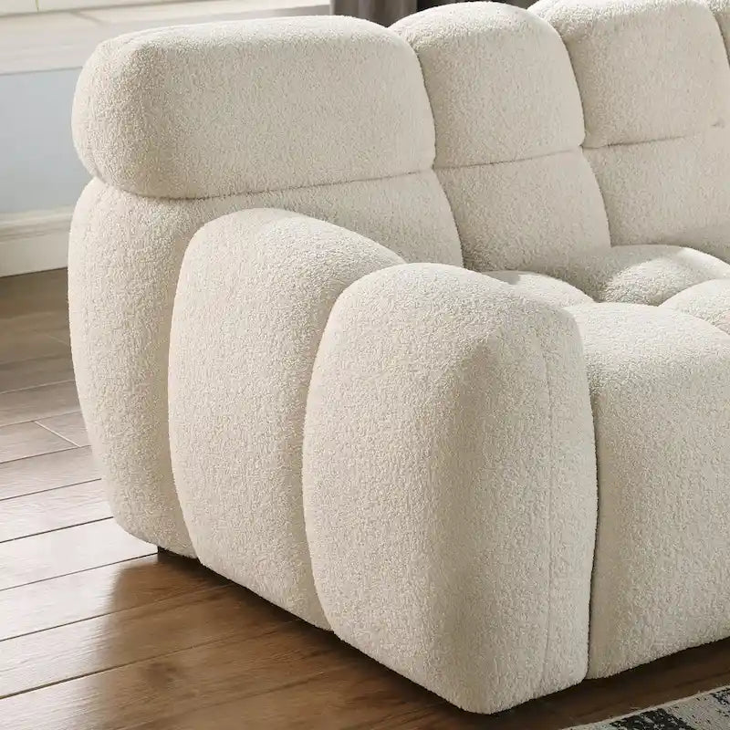 64.96 lunghezza, 35.83 profondità, struttura del corpo umano per persone statunitensi, divano marshmallow, divano boucle, 2 posti, BOUCLE BEIGE