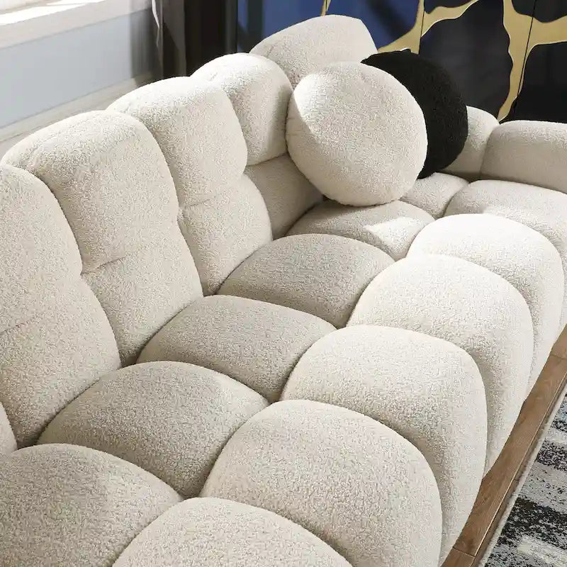 64.96 lunghezza, 35.83 profondità, struttura del corpo umano per persone statunitensi, divano marshmallow, divano boucle, 2 posti, BOUCLE BEIGE