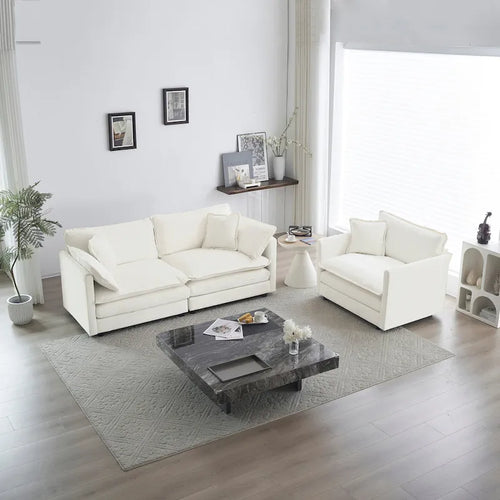 2 Seater Loveseat and Chair Set, 2 Piece Sofa & Chair Set, Loveseat and Accent Chair , 2-Piece Upholstered Chenille Sofa Living