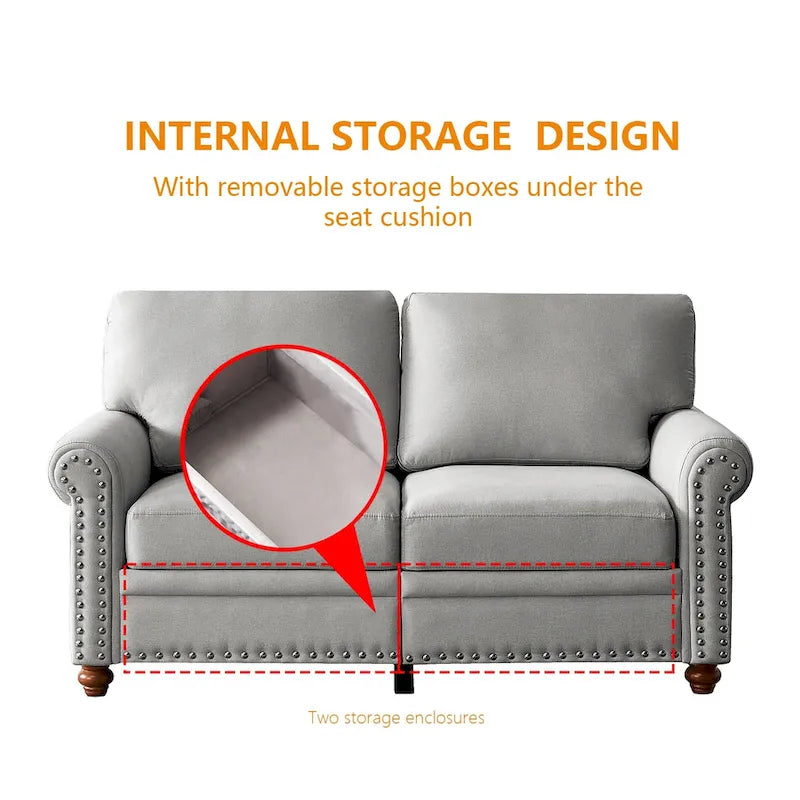 Linen Fabric Upholstery with Storage Loveseat (Beige)
