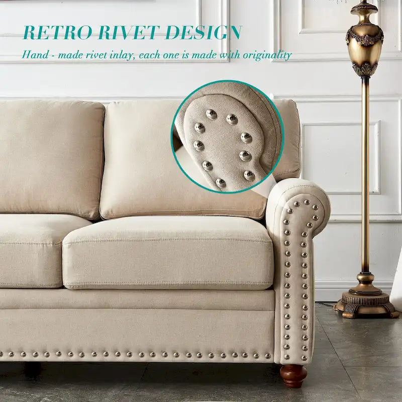 Linen Fabric Upholstery with Storage Loveseat (Beige)