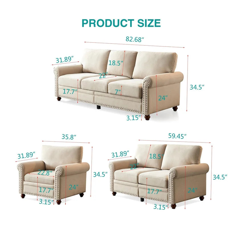 Linen Fabric Upholstery with Storage Loveseat (Beige)