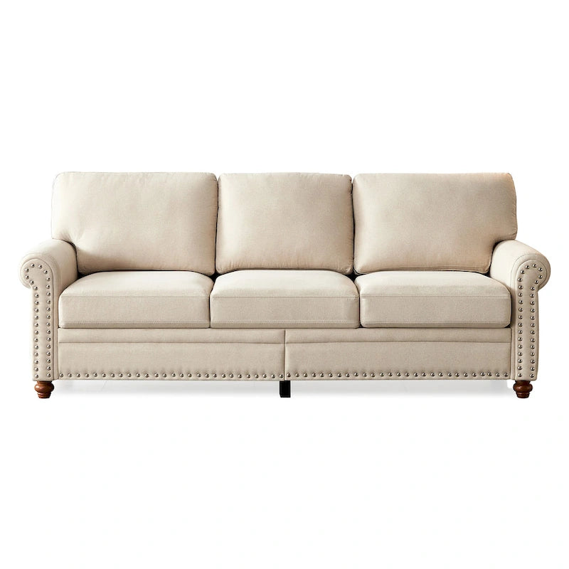 Linen Fabric Upholstery with Storage Loveseat (Beige)