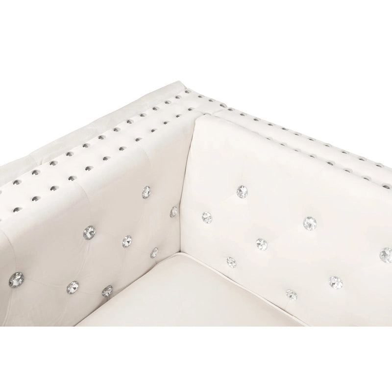 82.3 Larghezza Divano Moderno in Velluto con Bottoni Gioiello e Braccioli Quadrati Trapuntati, 2 Cuscini Inclusi, Beige, 4 colori