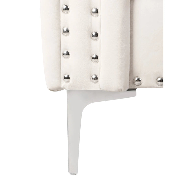 82.3 Larghezza Divano Moderno in Velluto con Bottoni Gioiello e Braccioli Quadrati Trapuntati, 2 Cuscini Inclusi, Beige, 4 colori