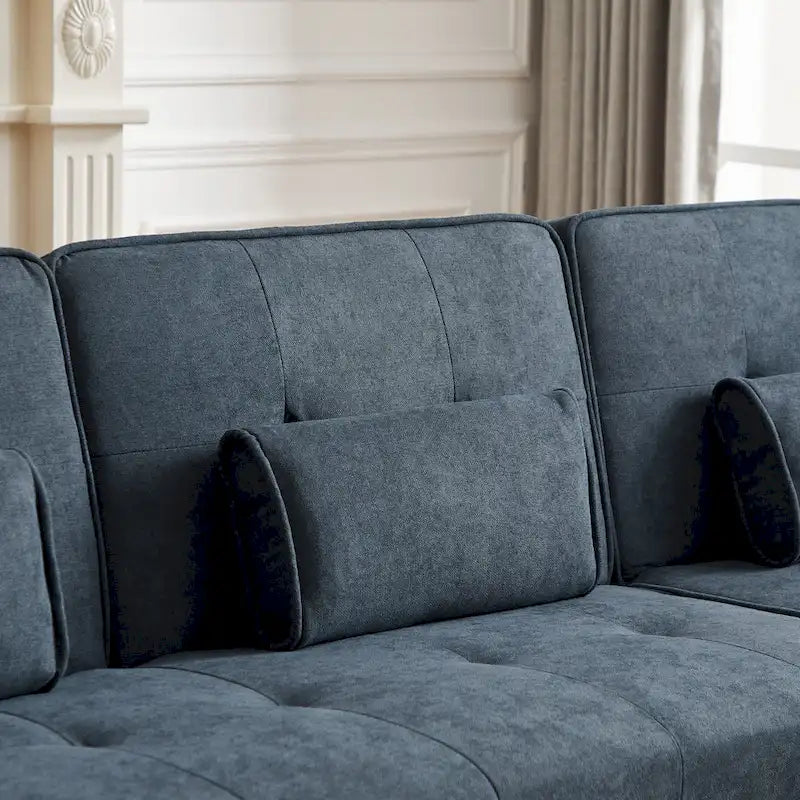 82.3 Larghezza Divano Moderno in Velluto con Bottoni Gioiello e Braccioli Quadrati Trapuntati, 2 Cuscini Inclusi, Beige, 4 colori