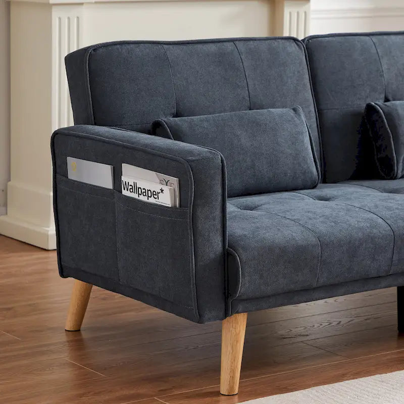 82.3 Larghezza Divano Moderno in Velluto con Bottoni Gioiello e Braccioli Quadrati Trapuntati, 2 Cuscini Inclusi, Beige, 4 colori