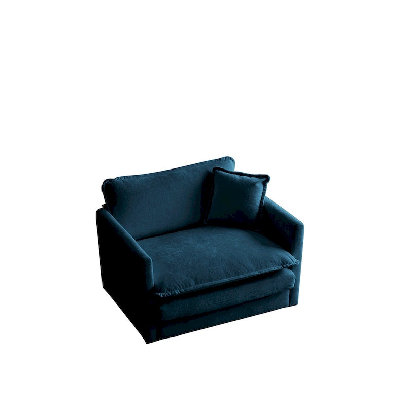 Poltrona moderna con pouf, poltrona club per soggiorno, poltrona rivestita in ciniglia, poltrona da lettura per camera da letto, ciniglia blu
