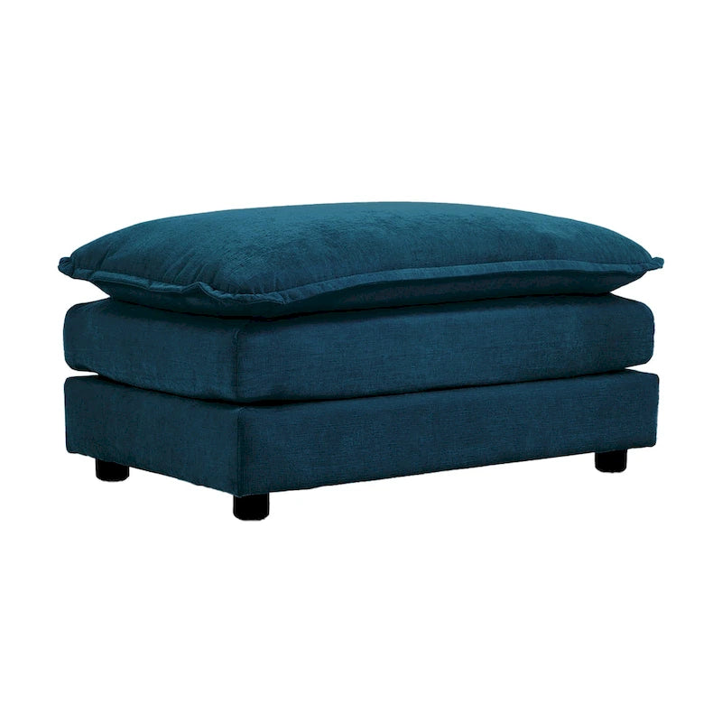 Poltrona moderna con pouf, poltrona club per soggiorno, poltrona rivestita in ciniglia, poltrona da lettura per camera da letto, ciniglia blu