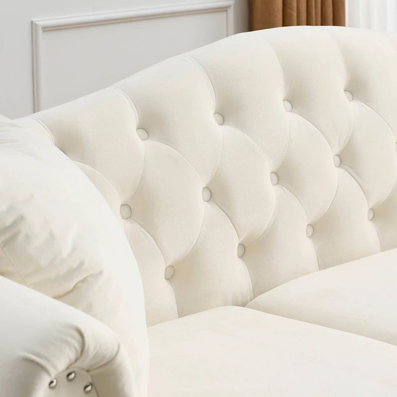 3 Seater Sofa Tufted Couch with Rolled Arms and Nailhead