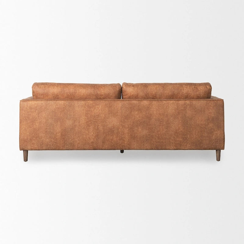 Divano a tre posti Loretta in similpelle color cognac con cuscini a rullo - 87.9L x 36.2P x 33.8A