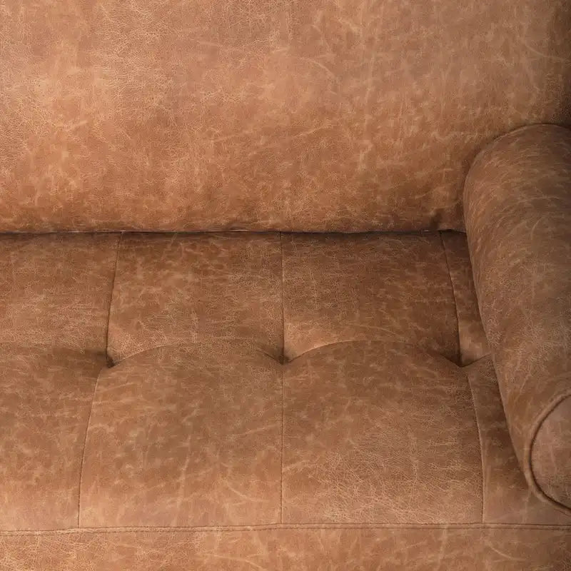 Divano a tre posti Loretta in similpelle color cognac con cuscini a rullo - 87.9L x 36.2P x 33.8A
