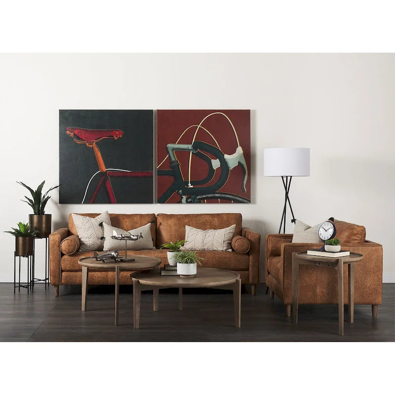 Divano a tre posti Loretta in similpelle color cognac con cuscini a rullo - 87.9L x 36.2P x 33.8A