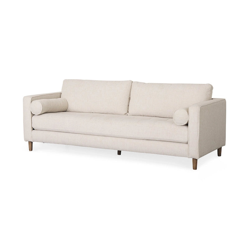 Tessuto Crema Loretta con Struttura in Legno Massello e Cuscini a Rullo - 87,9W x 36,2D x 33,8H