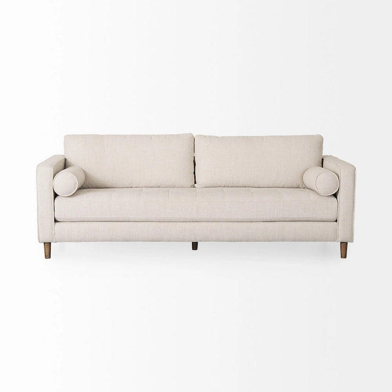 Tessuto Crema Loretta con Struttura in Legno Massello e Cuscini a Rullo - 87,9W x 36,2D x 33,8H