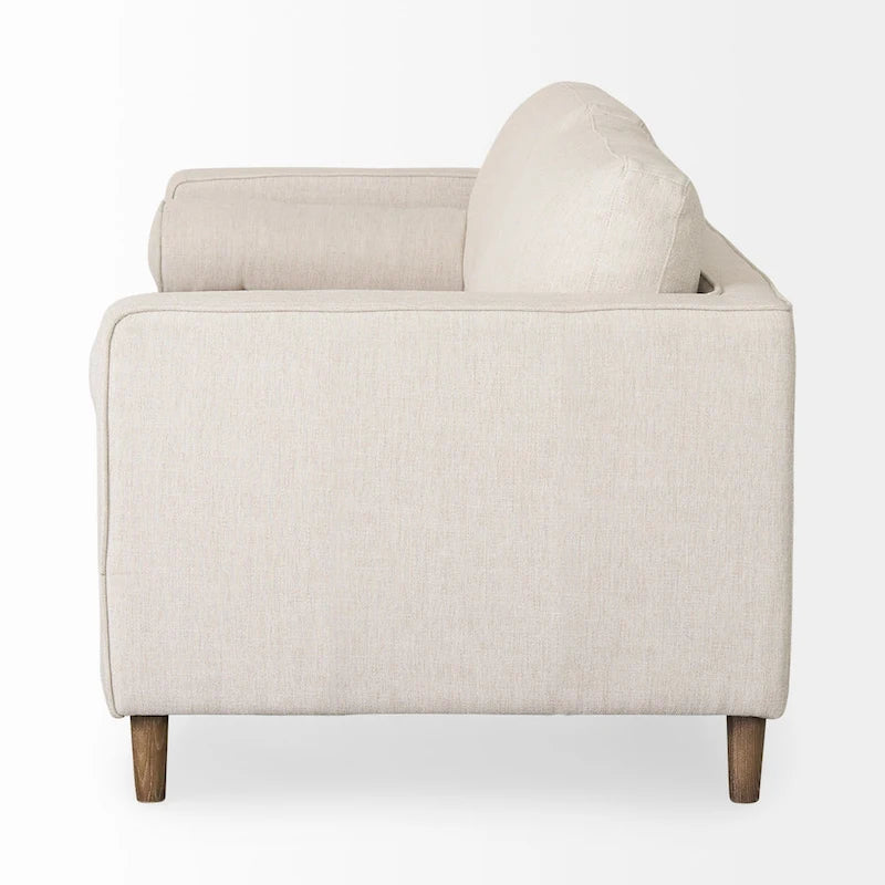 Tessuto Crema Loretta con Struttura in Legno Massello e Cuscini a Rullo - 87,9W x 36,2D x 33,8H
