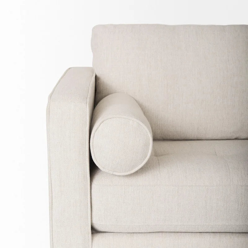 Tessuto Crema Loretta con Struttura in Legno Massello e Cuscini a Rullo - 87,9W x 36,2D x 33,8H