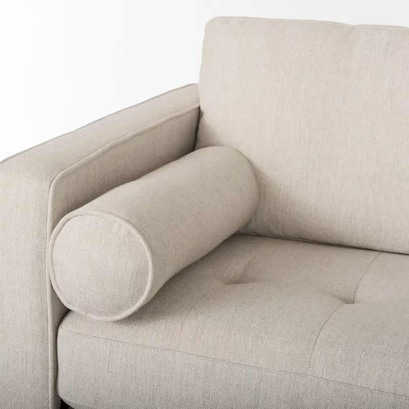 Tessuto Crema Loretta con Struttura in Legno Massello e Cuscini a Rullo - 87,9W x 36,2D x 33,8H