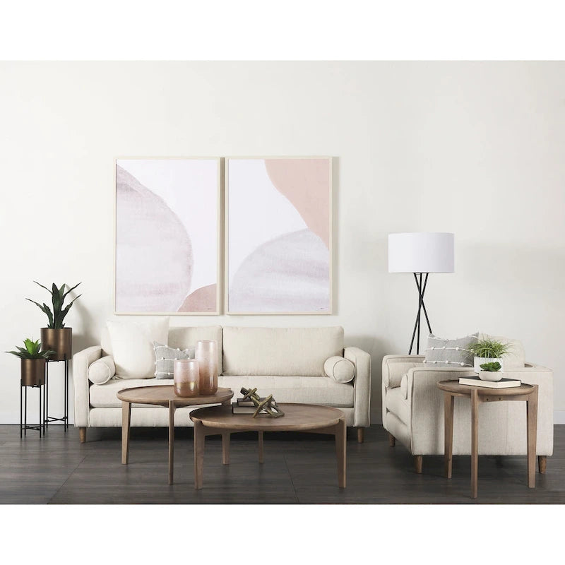 Tessuto Crema Loretta con Struttura in Legno Massello e Cuscini a Rullo - 87,9W x 36,2D x 33,8H