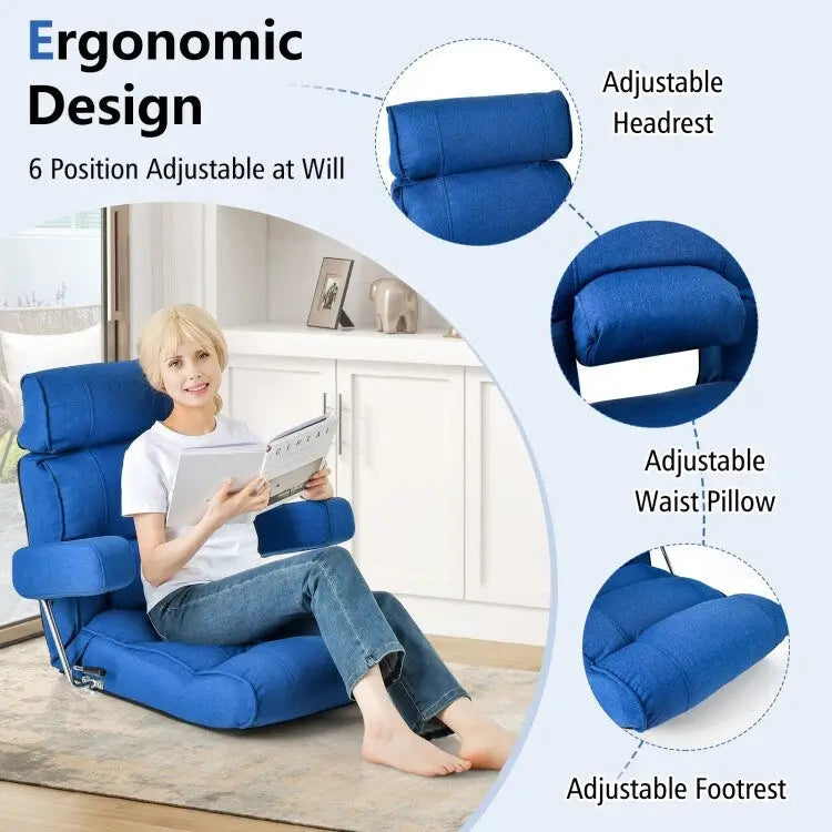 Adjustable Folding Sofa Chair with 6 Position Stepless Back - 31.5x 28.5 x 29.5