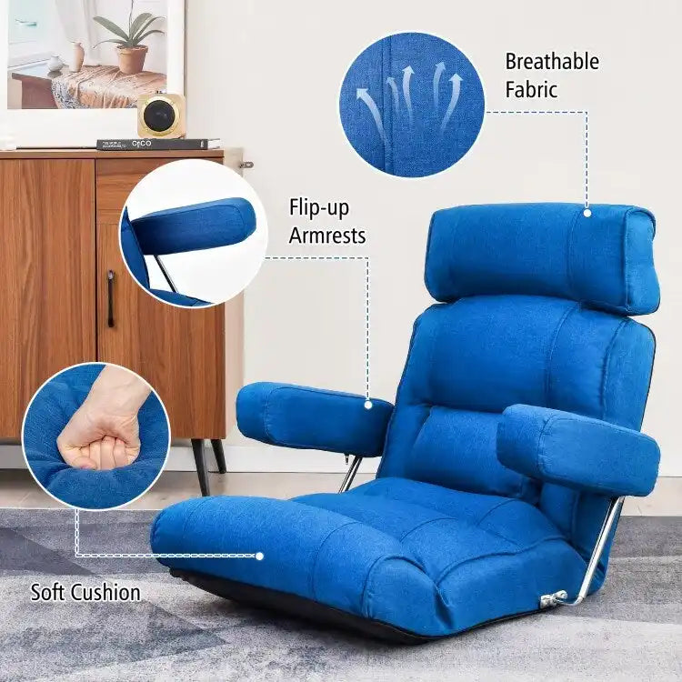 Adjustable Folding Sofa Chair with 6 Position Stepless Back - 31.5x 28.5 x 29.5