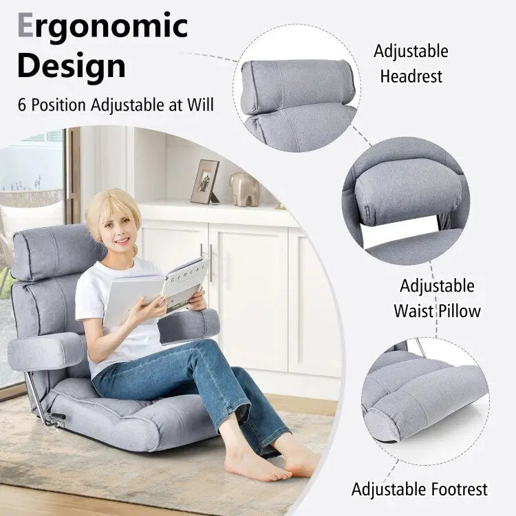 Adjustable Folding Sofa Chair with 6 Position Stepless Back - 31.5x 28.5 x 29.5