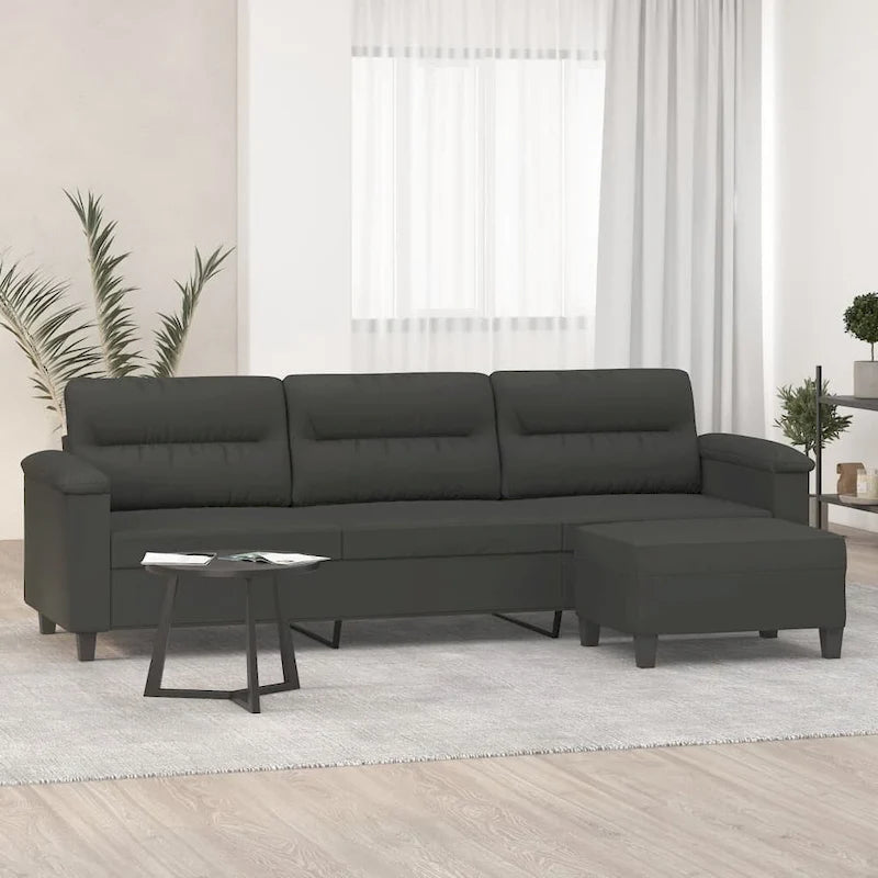 vidaXL Couch Modern Accent Upholstered Chair with Footstool Microfiber Fabric