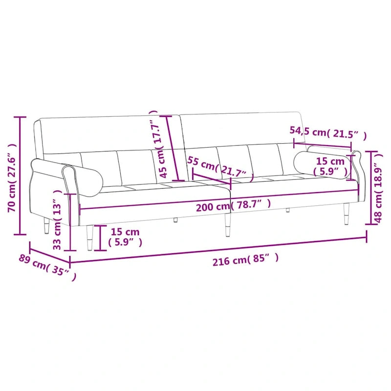 vidaXL Divano letto Divano a due posti convertibile con cuscini per monolocale Velluto - 85 x 35 x 27.6