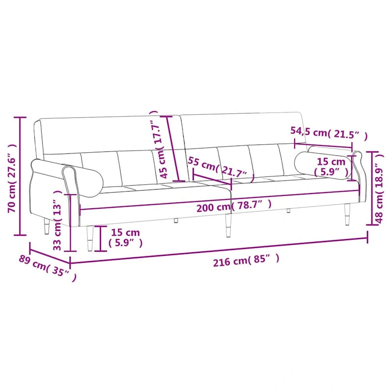vidaXL Divano letto Divano a due posti convertibile con cuscini per monolocale Velluto - 85 x 35 x 27.6
