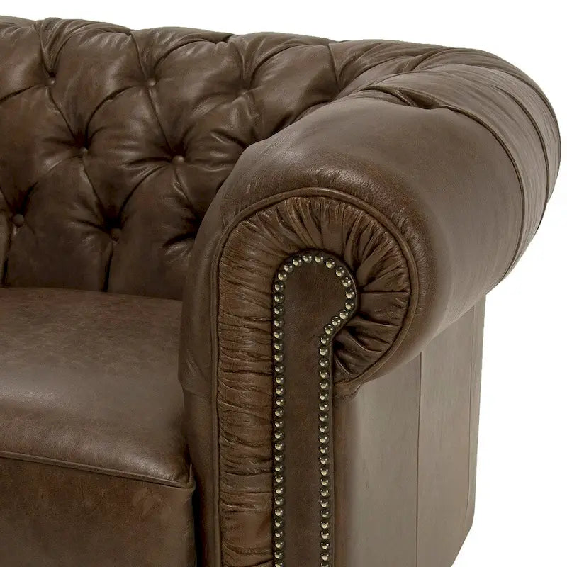 Divano Chesterfield in pelle marrone invecchiata Hancock con bottoni