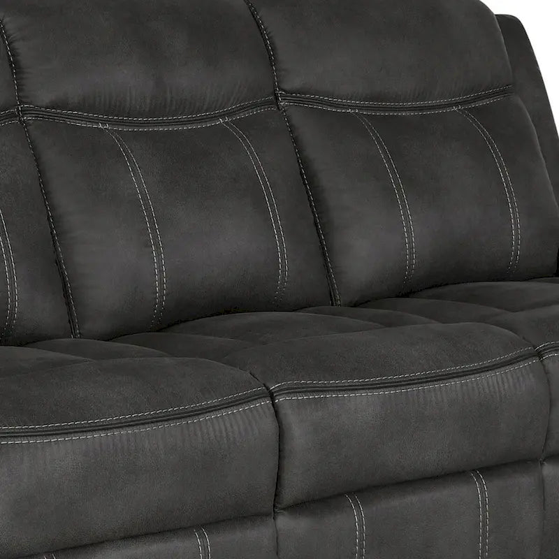 Divano reclinabile manuale Tom 85 pollici, in similpelle nera con memory gel
