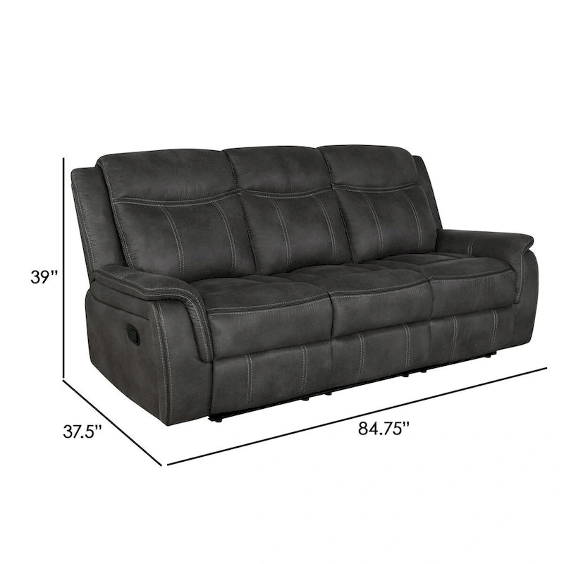 Divano reclinabile manuale Tom 85 pollici, in similpelle nera con memory gel