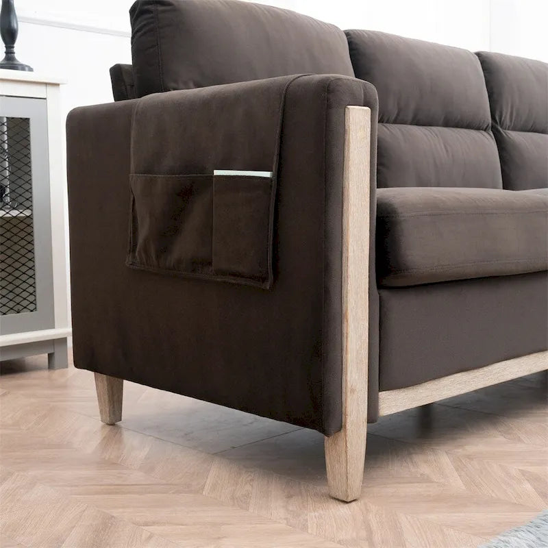 3-Seater Comfortable Sofa with Solid Wood Feet and Side Pocket