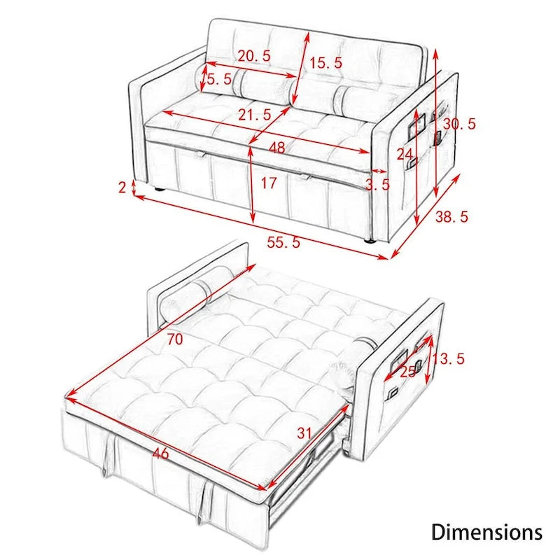 Divano letto estraibile regolabile in velluto Modern 55.5 con tasche laterali